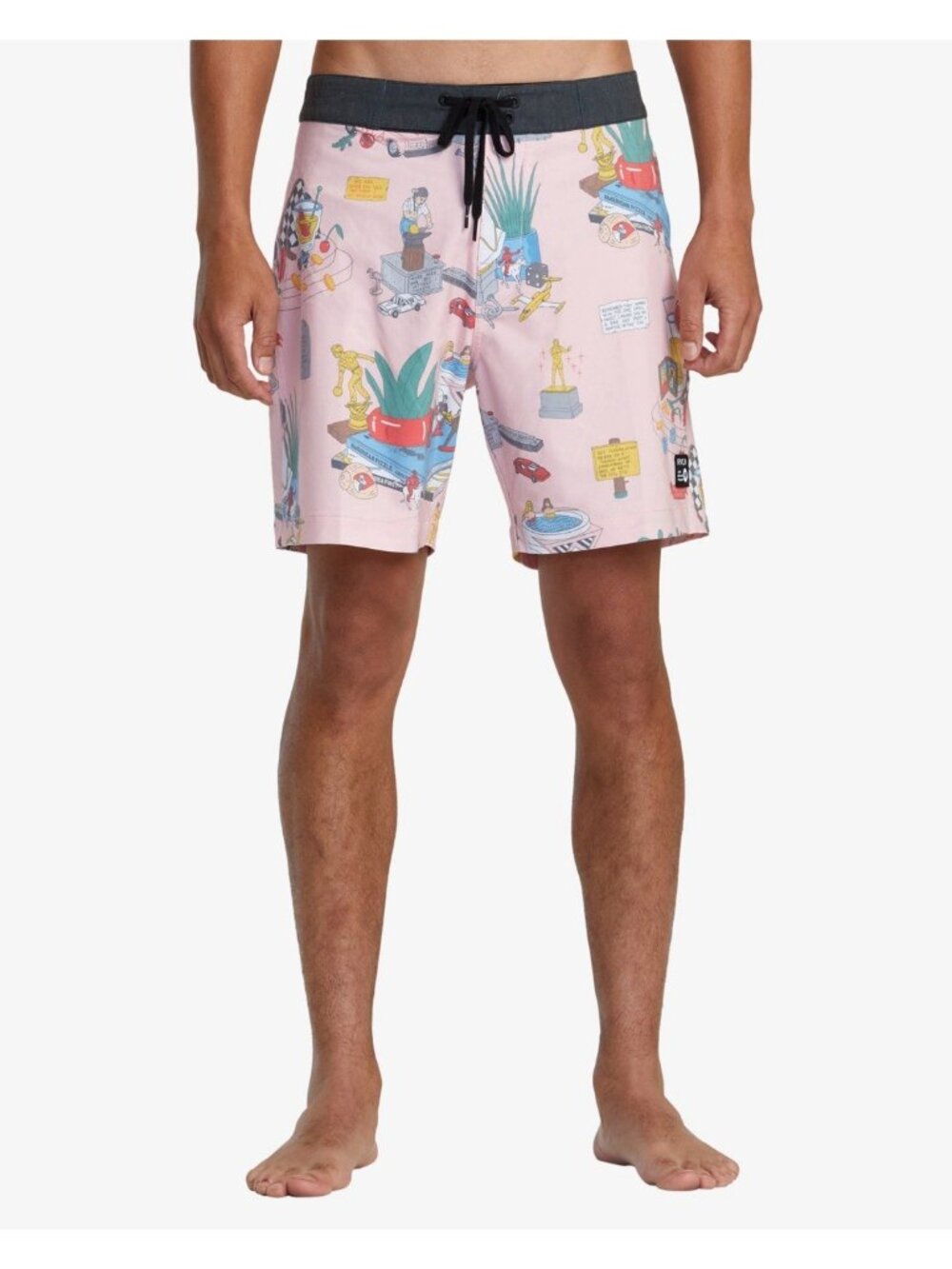 $66 RVCA Men’s Luke Pink Printed Trunk 17” Boardshorts Surf Beach Wear Size 32